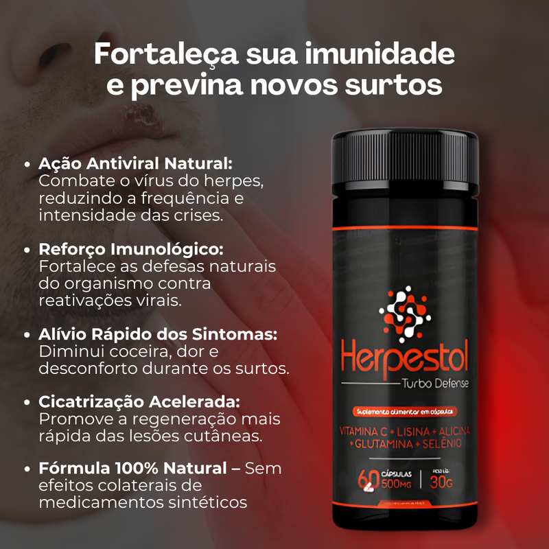 Herpestol Original 30 Cápsulas - Apoio ao Organismo em Casos de Herpes - Frete Grátis